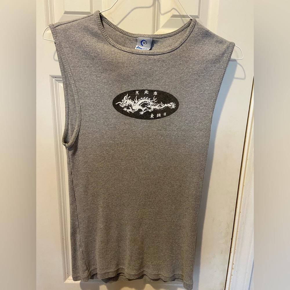 Men’s Gray Tank Top with Dragon Placard